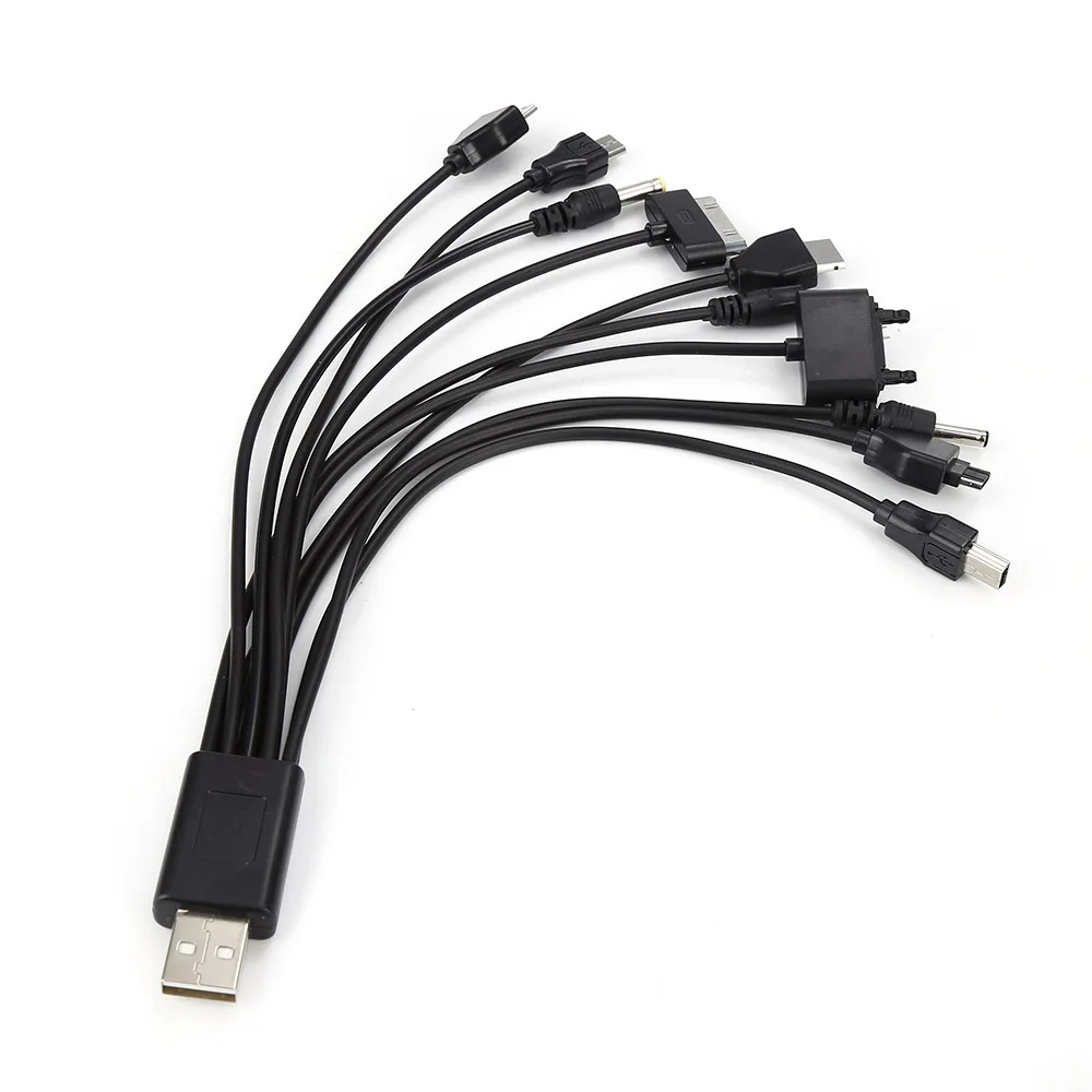 Universal 10 In 1 USB 2.0 Black Version Multi Charger Mobile Phone Cable Universal Male To Multi Plug Charger Cable for Samsung