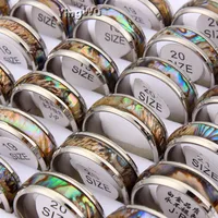 Yingwu 20pcs/lot Fashion creative 8mm men's ring 316L titanium steel abalone shell ring wedding ring boyfriend gift SZ 7-11