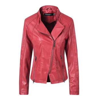 

High-quality 2020 Spring and Autumn New Style Slim Leather Jacket Ladies Jacket Pu Jacket Korean PU Motorcycle Clothing Women