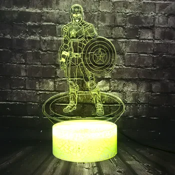 

Super Hero Movie Marvel Hero Captain America 3D Visual Cartoon LED Decor Warm Baby Sleep RGB Night Light Xmas Kids Holiday Toy