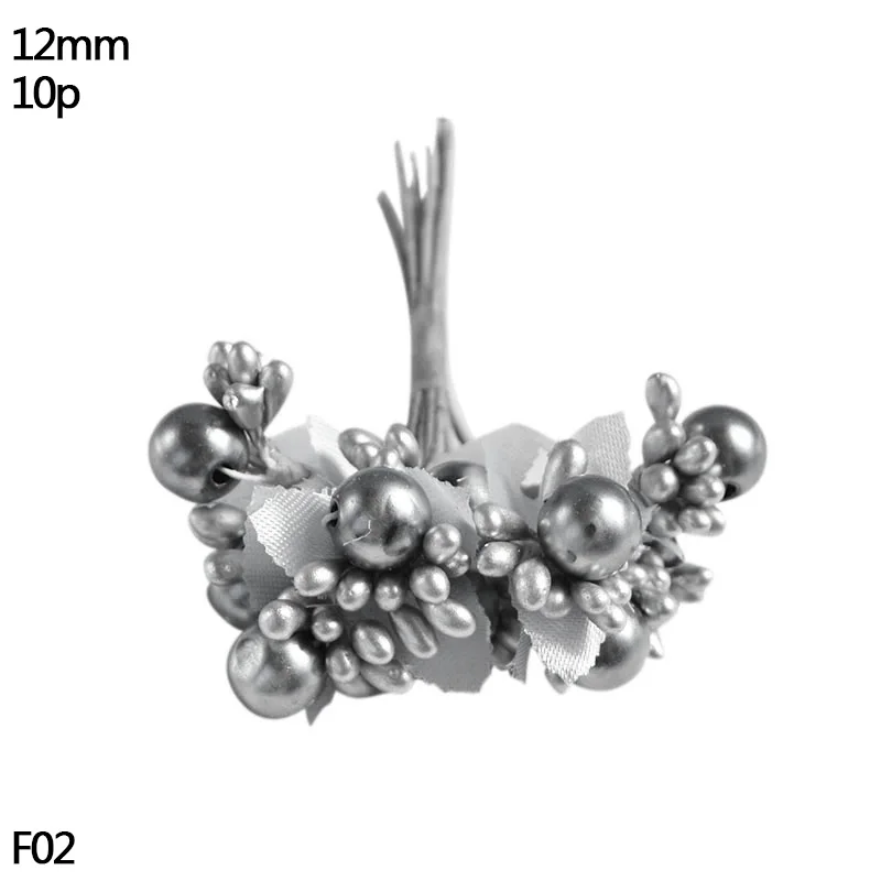 S02-10pcs silver Золотой мини пластиковый искусственный цветок, тычинки, ягоды вишни, сделай сам, Рождественский свадебный венок, ремесло, искусственный цветок, украшение для дома - Цвет: S02-10pcs silver