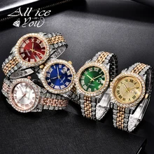 

ALLICEONYOU New Gold Silver Color Cubic Zirconia Watches Hip Hop Fashion High Quality Diamond Bracelet Stainless Steel For Gift