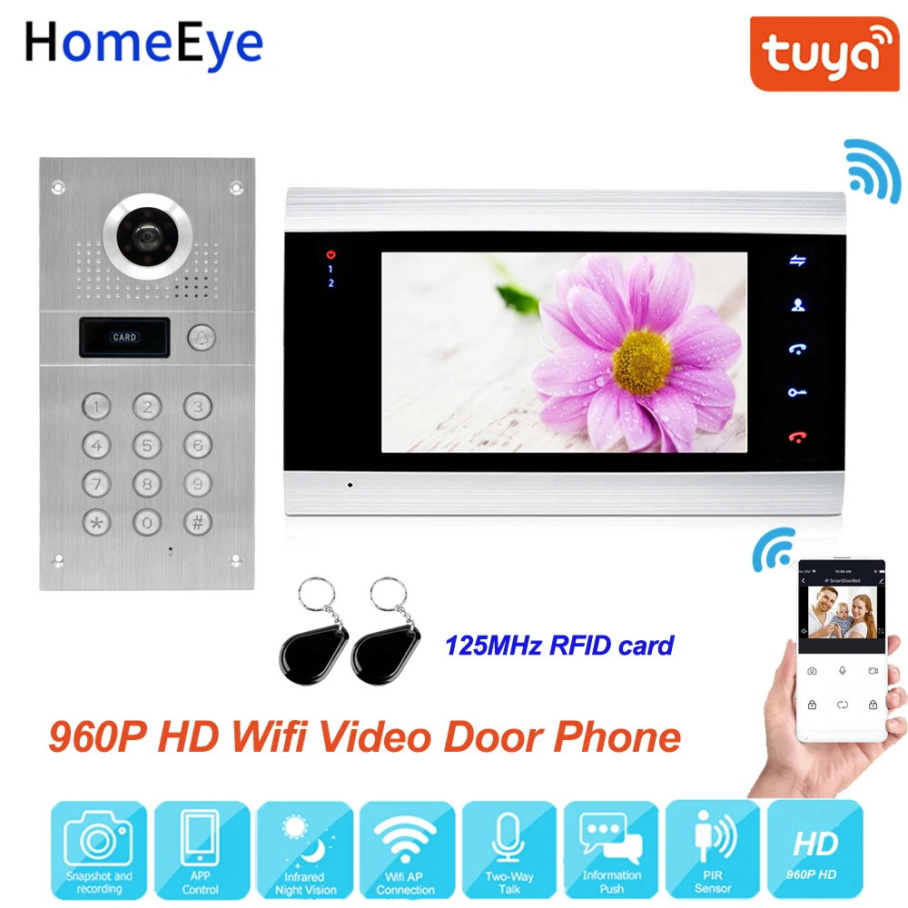 Tuya Smart App Remote Control WiFi IP Video Door Phone Video Intercom Access Control System Motion Detection Code Keypad ID Card