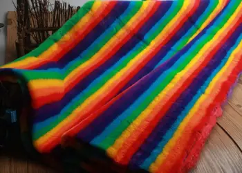 

Rex rabbit hair rainbow soft carpet plush wool fabric for coat textiles handmade patch Jacquard thick tecido sequin fabric A339