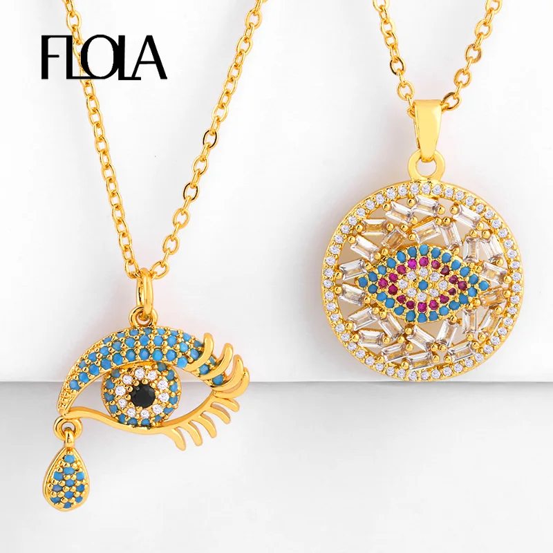 Flola Cubic Zirconia Evil Eye Necklace Gold For Women Turkish Eye Cz