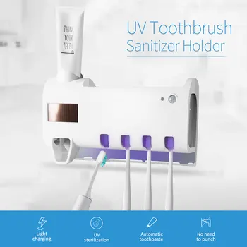 

UV Sterilization Toothbrush Holder Kills 99.9% Bacteria Automatic Toothpaste Dispenser Cleaner Sterilize Home Bathroom Supplies
