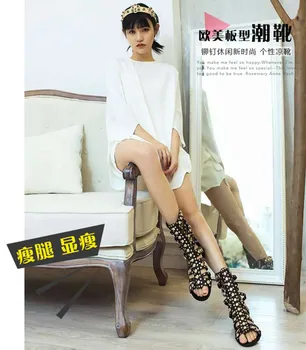 

Rome high boots Women's 2020 hollow fish mouth sandals tide flat bottom large size women's shoes