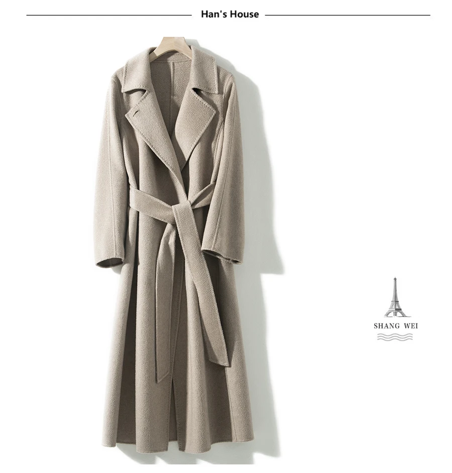 Женское пальто из чистого кашемира, на шнуровке, двустороннее кашемировое пальто, 3 цвета, женское длинное пальто, женское длинное пальто