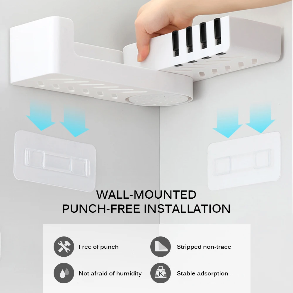 4 Hook Wall Mounted For Kitchen Storage Organization Shelf Rotatable Bathroom Organizer Corner Shower Shampoo Holder