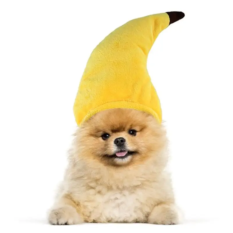Шляпа для животных в форме банана, желтый короткий плюш, регулируемый головной убор для косплея, собака, кошка, вечерние забавные головные уборы, одежда для щенков