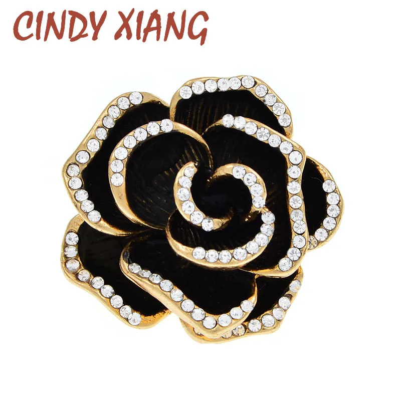 Женская эмалированная брошь в виде цветка камелии CINDY XIANG на булавке черного