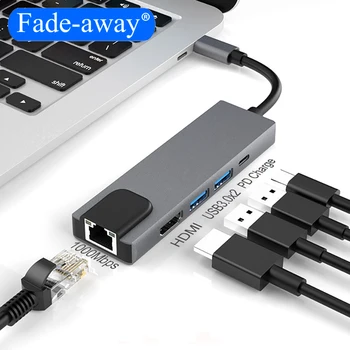 

USB Type C Hub Hdmi 4K 5 in 1 USB C Hub to Gigabit Ethernet Rj45 Lan Adapter for Macbook Pro Thunderbolt 3 USB-C PD Charger Port
