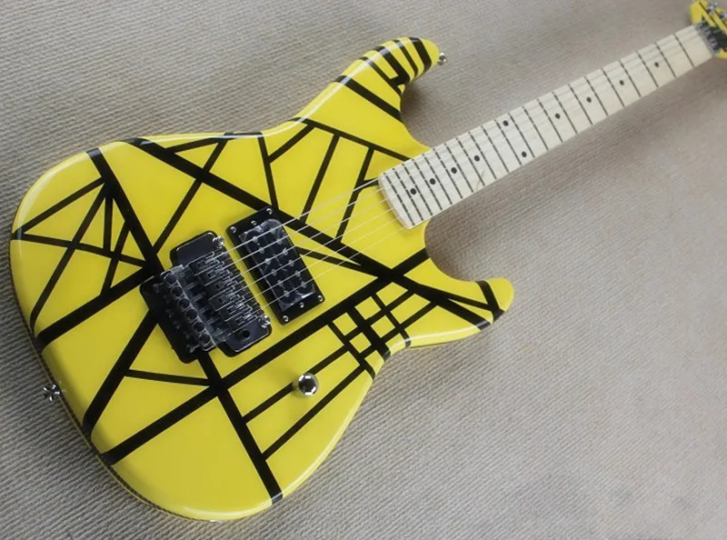 

6-String Electric Guitar,22 Frets,Light Yellow Color Body,Maple Fingerboard,Black Lines Crossed,1 Open Pickups and can be Custom