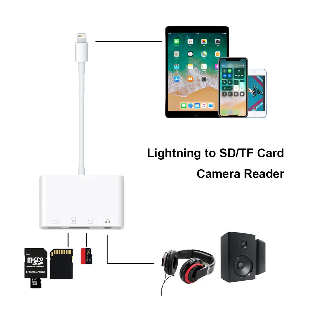 Hot 4 in 1 Card Reader Lightning to SD TF Adapter Camera Reader OTG Adapter With 3 5mm Headphone Jack Connection Kits