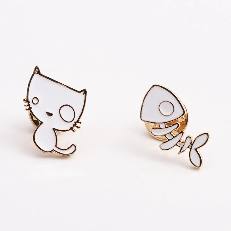 Mini Broche En Os De Poisson Et Chat Blanc Epingles A Revers Sac A Dos A La Mode Chapeau Accessoires De Chandail Badges Pour Fille Bijoux Animaux De Dessin Anime Cadeaux