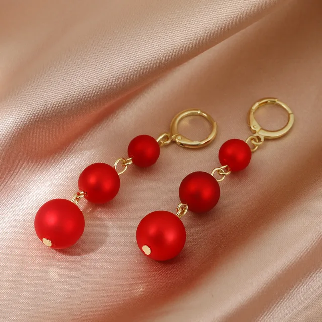 Vintage Gold Color Bar Long Thread Tassel Drop Earrings for Women Glossy Arc Geometric Korean Fashion Jewelry Hanging Pendientes Y6178 Red