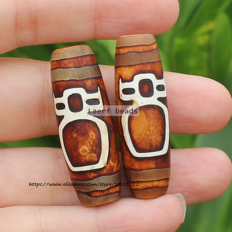 1Piece,Around 12-15x35-40mm Natural Material Old Ancietn Tibet Dzi Agate Beads,Many pattern ,Lucky Symbol,Powerful Amulet ,