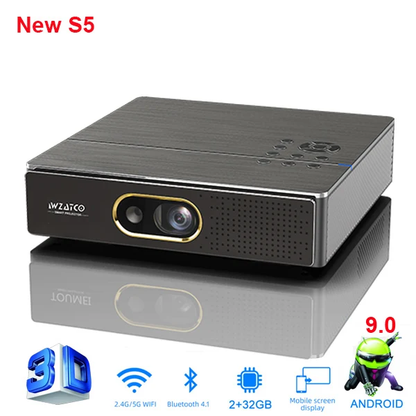 WZATCO S5 HD 4K Real 3D DLP Projector with Zoom, Auto Keystone,Android 9.0 WiFi LED Smart Portable Proyector Bluetooth Airplay sony projector Projectors