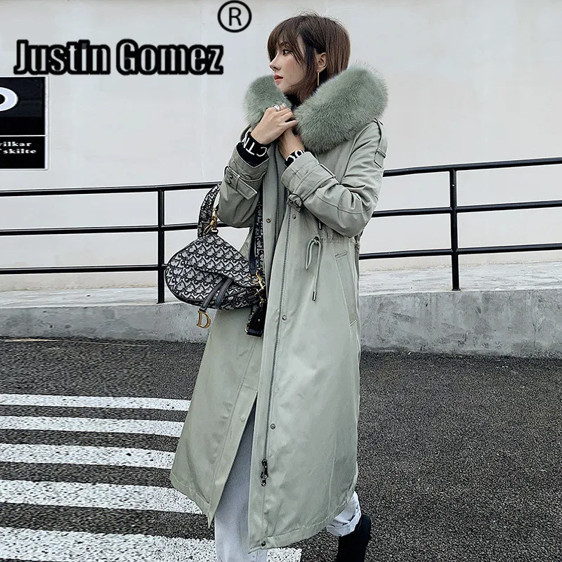 New Arrival Modern Rex Rabbit Liner Fox Fur Collar Coat Korean Edition Warm Thickening Long Section Outwear Winter Woman Coat