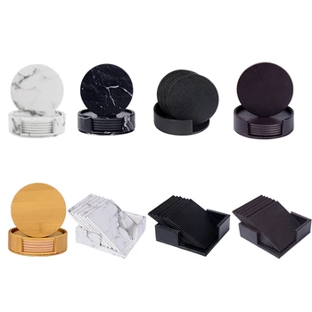 

6pcs/set Hot Stand Leather Coasters with Holder Coasters for Drinks placemat Table Mat for Kitchen Protect Furniture from Damage