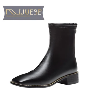 

MLJUESE 2021 women ankle boots zipper winter short plush square toe high heels female boots size 39
