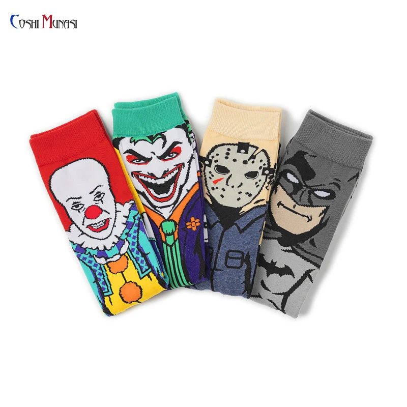 

2020 Fashion 1 Pair Colored Cotton Sock Skateboard Cartoon Character Men's Sock Personality Novelty Gift Casual  Movie Sock