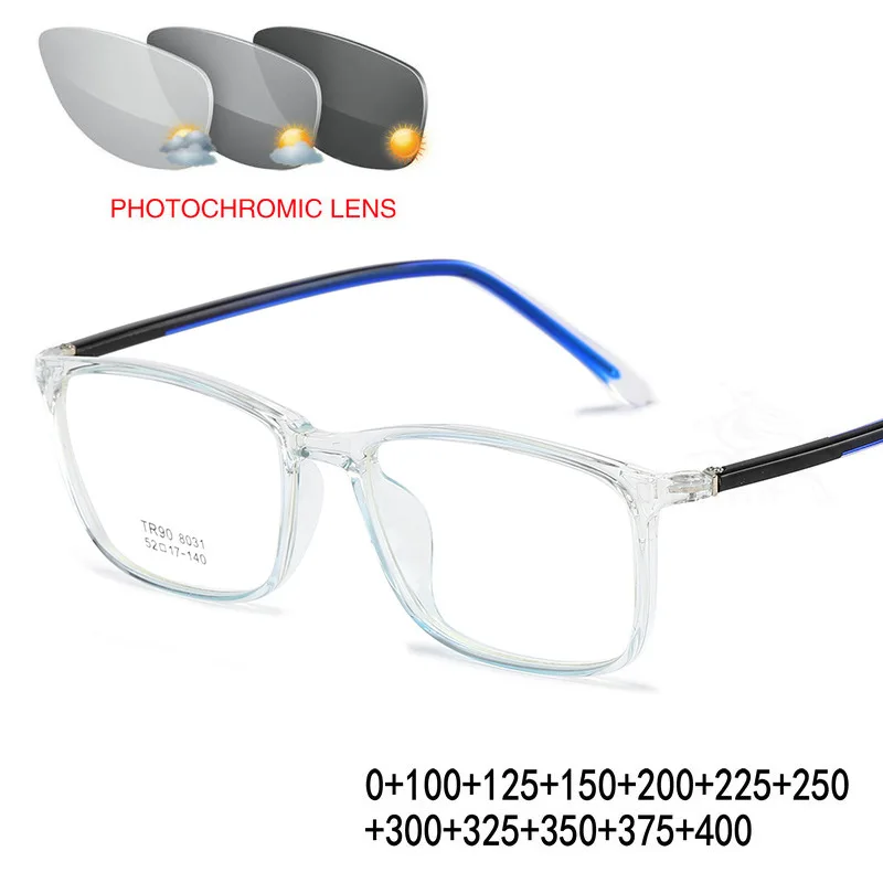 fashion Square frame progressive multifocal photochromic reading glasses for both men and women diopter reading glasses FML - Цвет оправы: clear blue