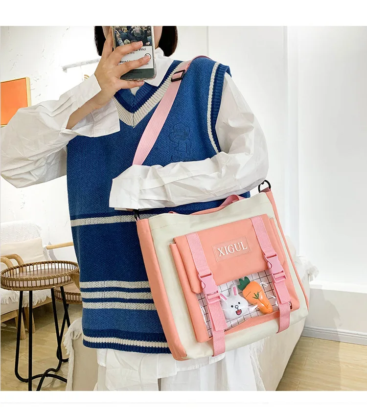 2021 New 4 Pcs Set Kawaii Women's Backpack Purple Colours Cute Canvas School Bags for Teenage Girls College Student Kids BookBag