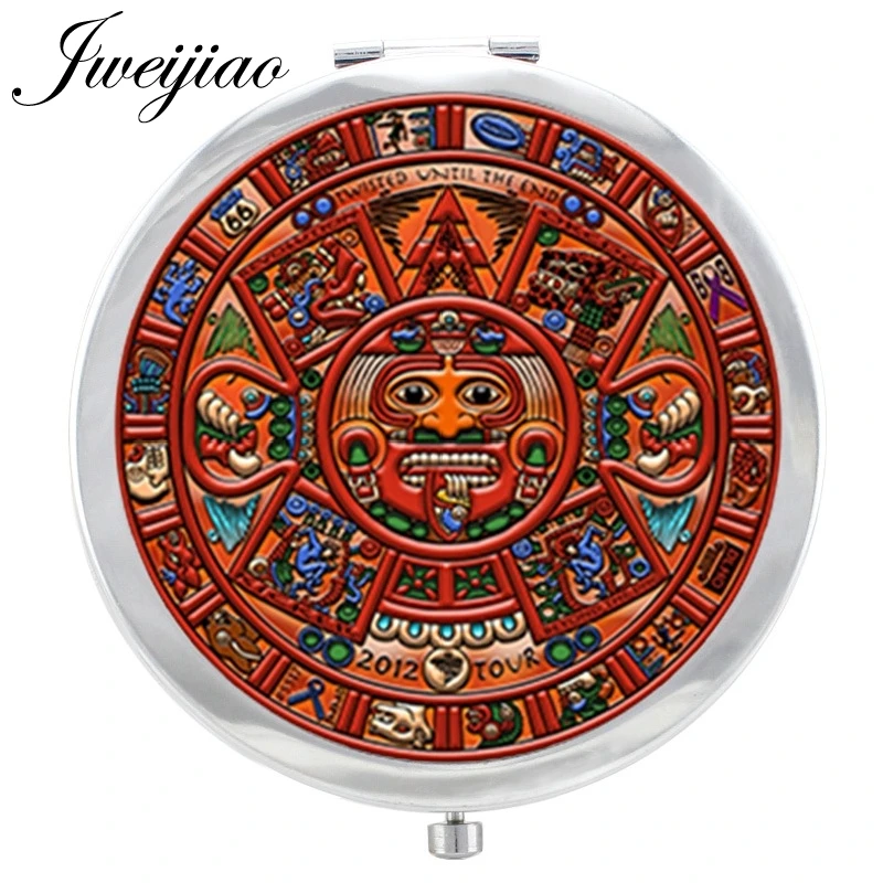 

Youhaken The Mayan Calendar Makeup Mirror Maya Tonalpohualli Glass Cabochon Floding Round compact pocket Mirror espejo