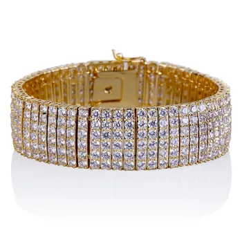 

New Arrival Fashion Hip Hop Cubic Zirconia Chains Top Quality 6 Lines CZ Bracelets Mens Luxury Party Jewelries