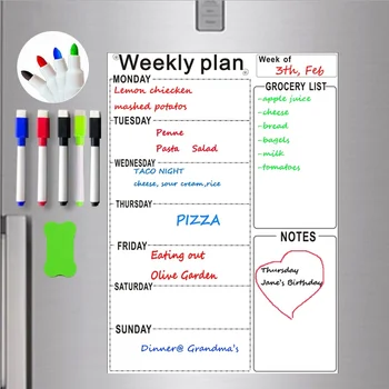 

A4 Magnetic Week Planner Grocery List Dry-Erase White Board Sheet Fridge Sticker Notepad Planner Sheet Magnetic Marker Eraser