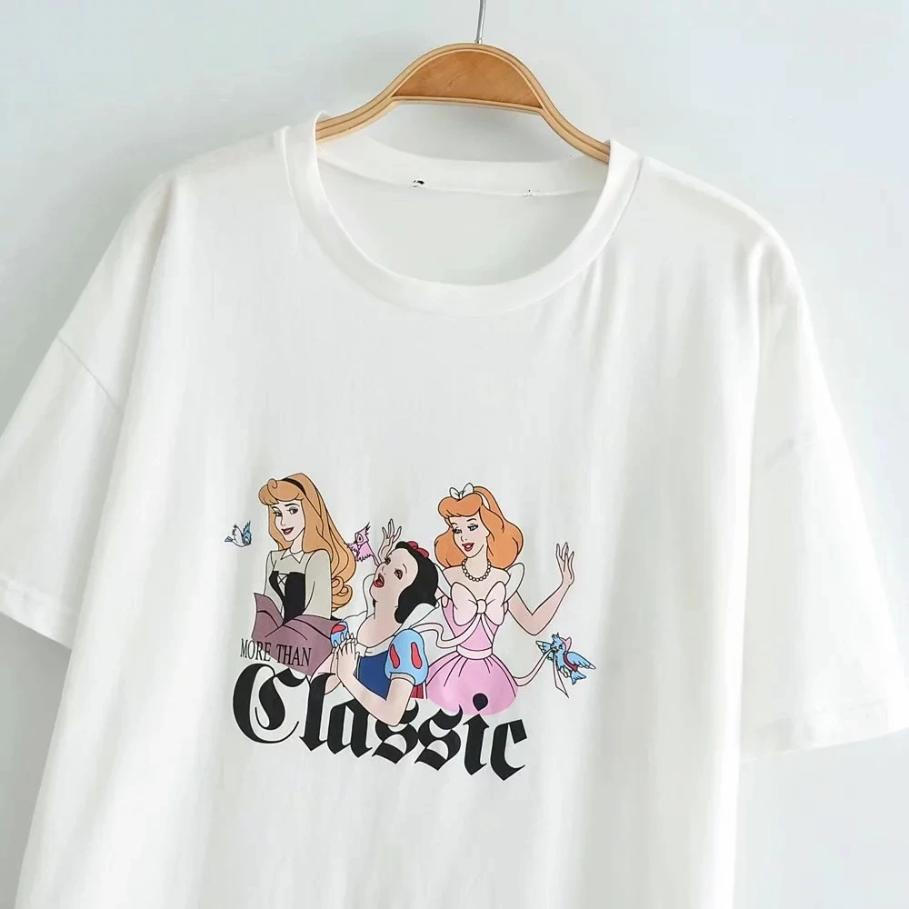 Женская белая футболка, одежда с принтом, летняя футболка с графическим принтом, Классическая футболка принцессы, уличная хлопковая футболка, обычные Топы