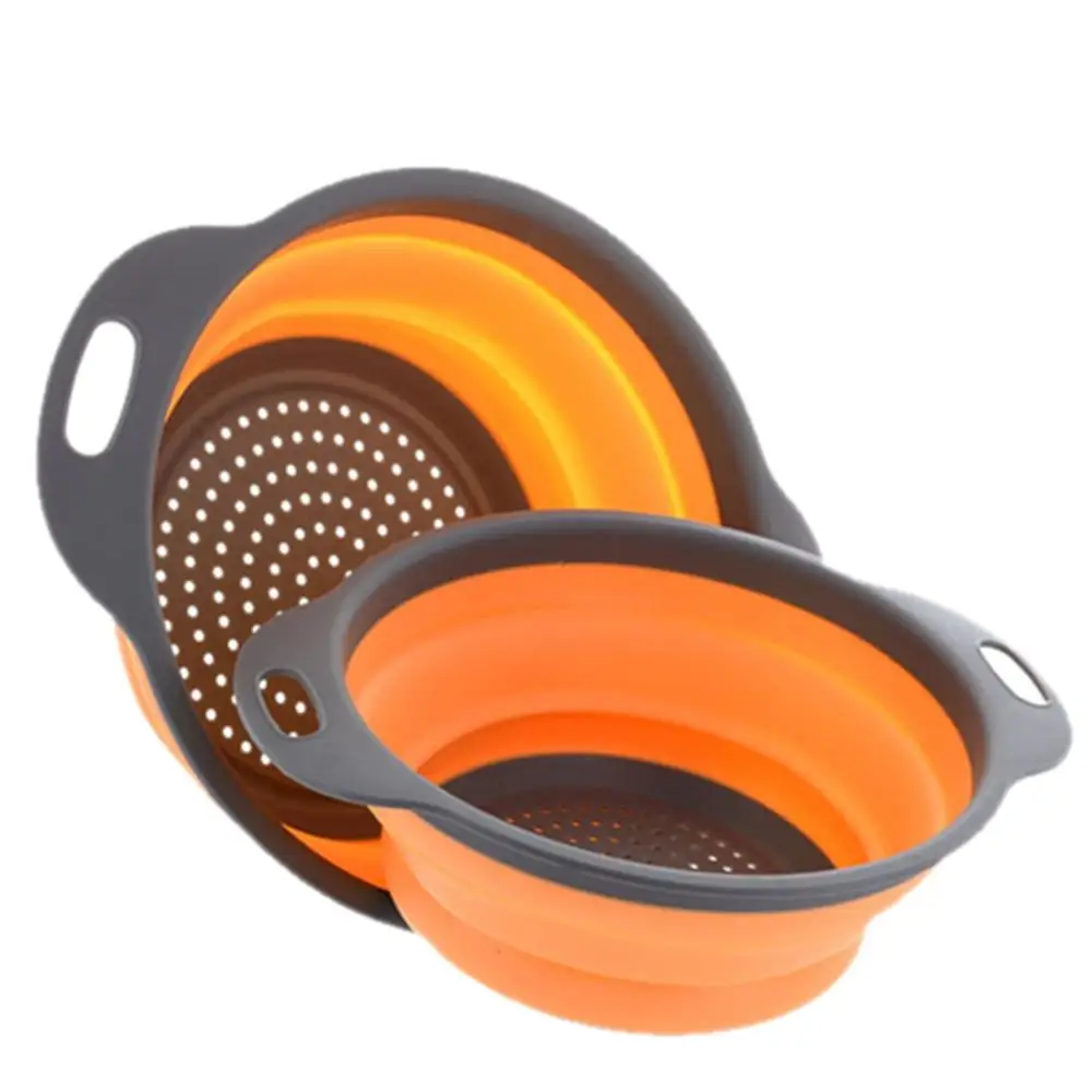 Silicone Foldable Drain Basket Strainer Collapsible Drainer Vegetable Fruit Washing Colander With Handle Kitchen Gadget Tools |