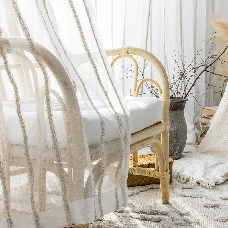 Japanese type contracted stripe linen yarn curtains living room gauze shade kitchen bedroom sitting curtain | Дом и сад