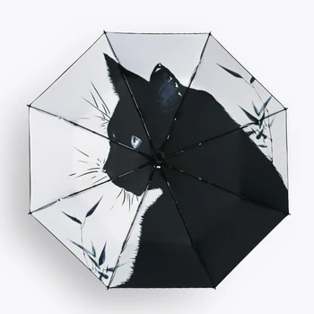 

Folding Umbrella Black Coating Cat Sun Umbrellas Rain Women Princess Parasol Anti-UV Sunscreen Boys Paraguas Girls Guarda Chuva