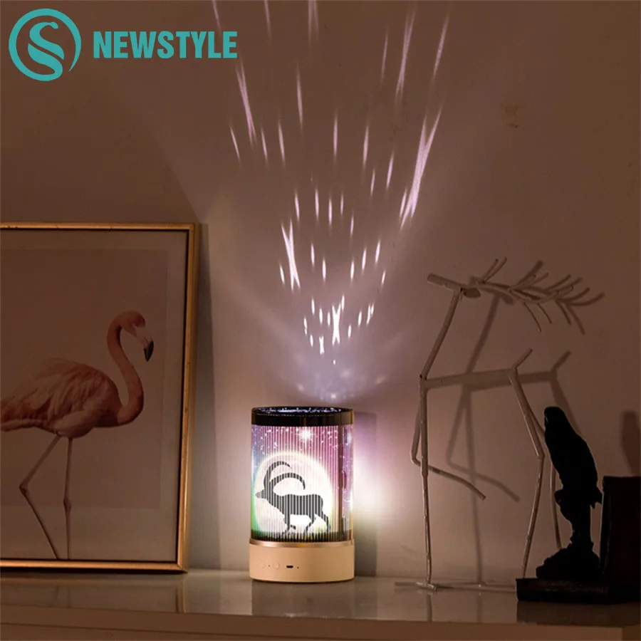 

LED Rotating Night Light USB Powered Remote Control 4 films Lamp Portable Rotating Lamp for Bedroom Home Party Christmas Decor