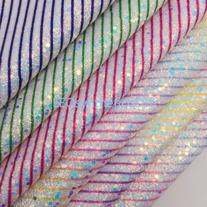 LEOsyntheticoDIY Stripes Printed Chunky Glitter Vinyl Fabric Sheet Felt Backing Synthetic Leather Faux Vinil DIY A4 SIZE R05A | Дом и сад