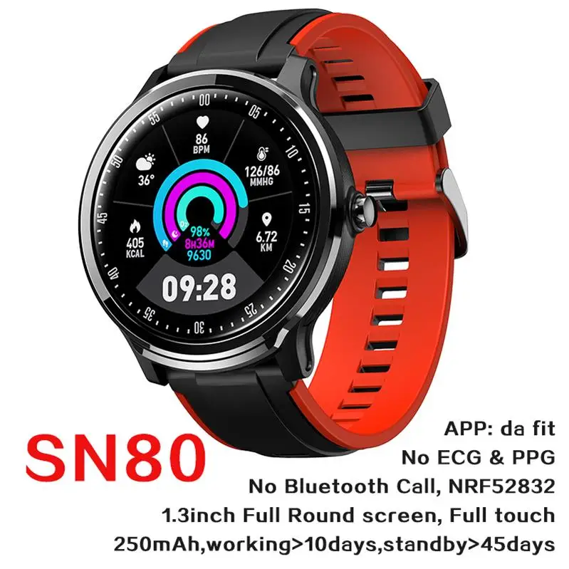 696 SN80 модный спортивный Полный сенсорный экран Смарт-часы водонепроницаемый датчик движения контроля артериального давления сердечного ритма шагомер - Цвет: SN80 Red