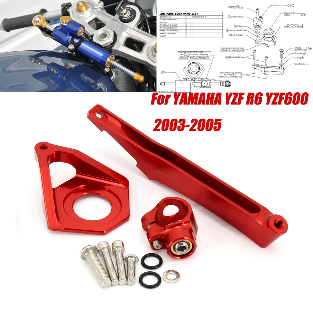 Motorcycles Steering Stabilize Damper Bracket Mount Kit For YAMAHA YZF600 YZF R6 2003 2004 2005