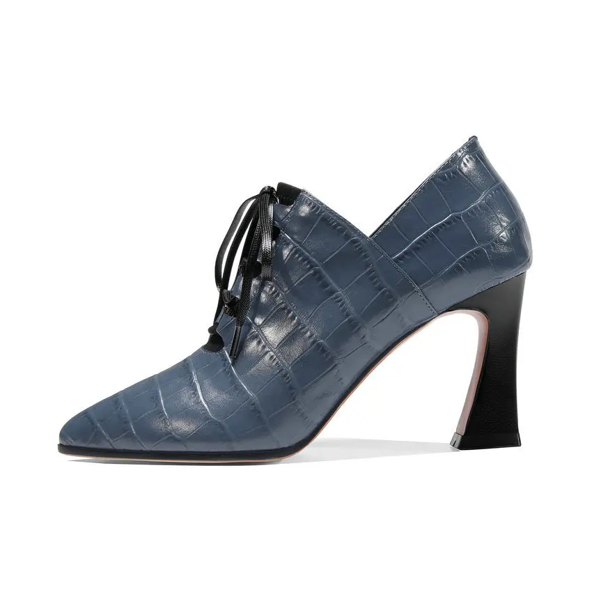 QUTAA/ г. Модная женская обувь из PU искусственной кожи на шнуровке элегантные женские туфли-лодочки на высоком каблуке в форме копыта пикантные ботильоны с острым носком размеры 34-39