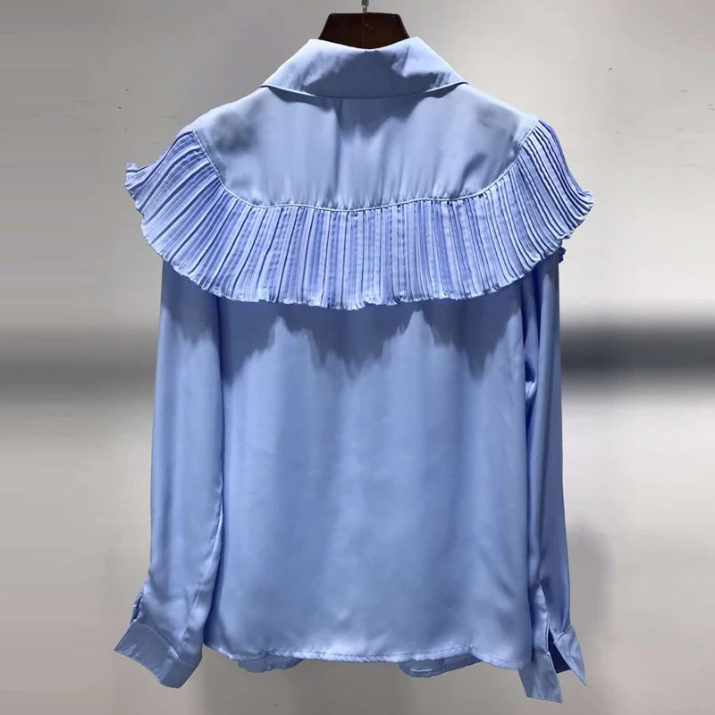 AELESEEN High Quality Blue Blouse Runway Fashion