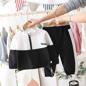 

Children Clothes Set Spring Autumn Long Sleeve Splicing Drawstring Top Jacket Pants 2Pcs Toddler Cotton Clothing Kids Tracksuits