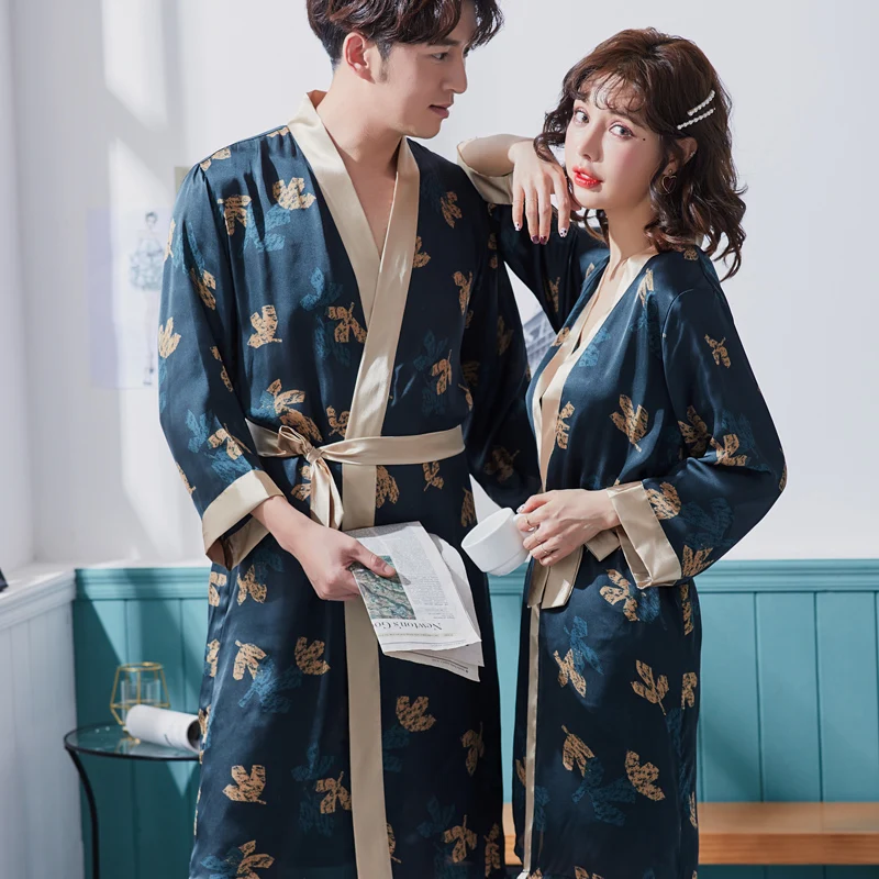 Silky Shawl Robe Kimono Lover Honeymoon Robe Men Bathrobe Home Robes Unisex Bath Hotel Lounge Sleep Shirt Sleep Lounge Sleepwear