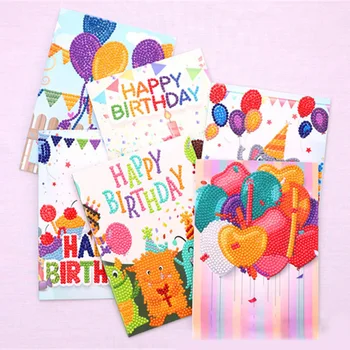

6pcs 5D DIY Birthday Card Cartoon Children's Handmade Family Gift Greeting Card Diamond Painting Round Diamond Child Puzzle Toys