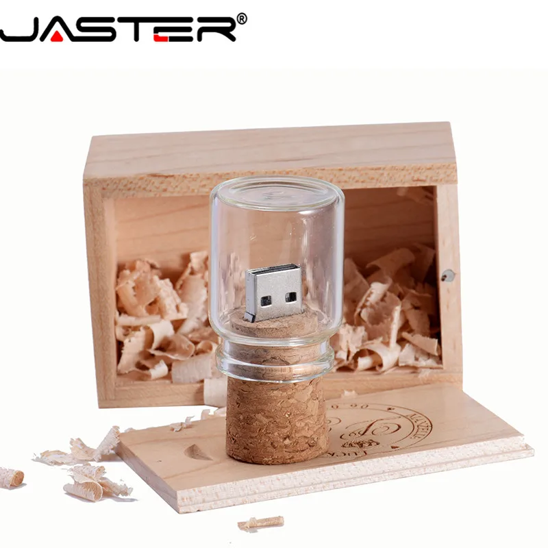USB 2.0 Flash Drive 8GB 16GB 32GB 64GB in wood box + wishing bottle for Wedding Gift usb flash drive flash drive