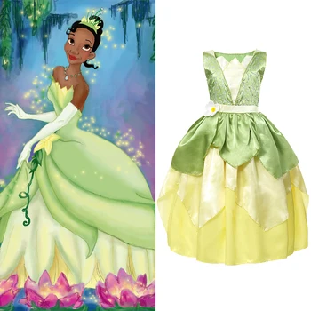 

Princess Tiana Costume for Girl Fancy Dresses Cosplay The Princess and The Frog Dress Kids Party Halloween Birthday Gown