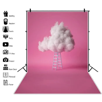 

Laeacco Pink Backgrounds For Photography Cotton Cloud Ladder Baby Newborn Birthday Party Portrait Photo Backdrop Photo Studio