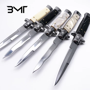 

BMT 11" Italian AKC 440C Mirror Blade Acrylic Handle Stiletto Mafia Tactical Folding Knife Survival Outdoor hunting EDC Tool
