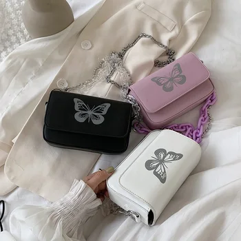 

Fashion Butterfly PU Leather Shoulder Bags Women Acrylic Chain Messenger Pouch Vintage Bags for Women Birthday Gifts