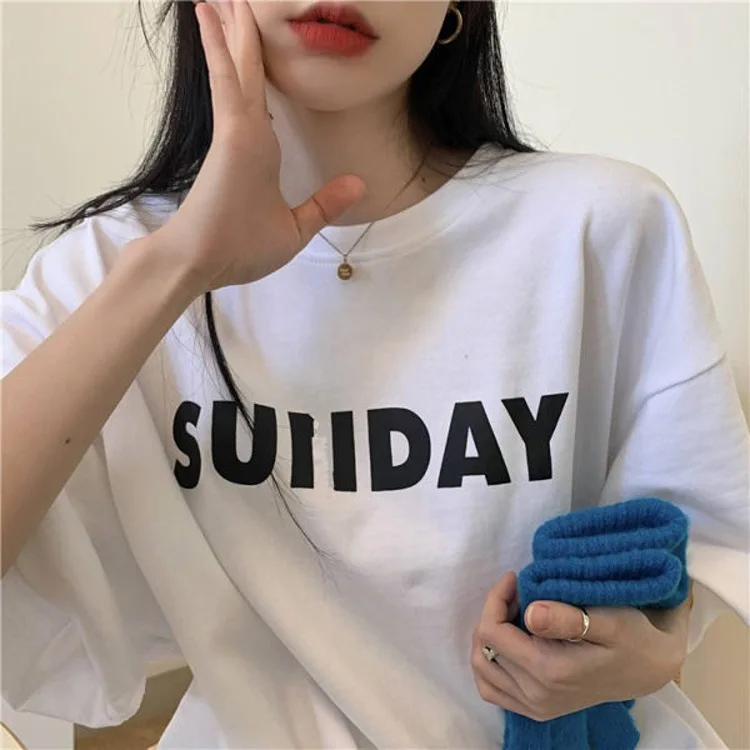 Camiseta informal con estampado de letras para mujer, Camiseta básica de manga corta Bts de gran tamaño, Camiseta holgada de verano